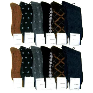 12 Pairs Mens Dress Socks Multi Color Print Casual Work Size 10-13 Crew Asst