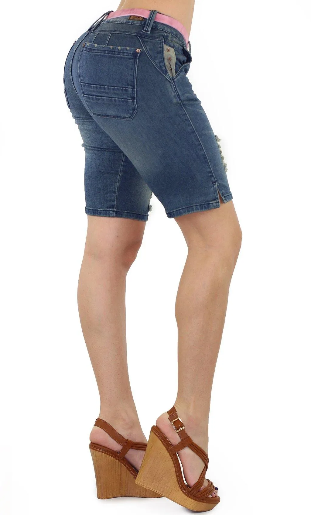 18485 Maripily Womens Bermuda Distressed Denim