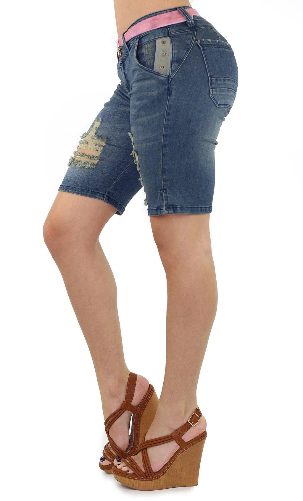 18485 Maripily Womens Bermuda Distressed Denim