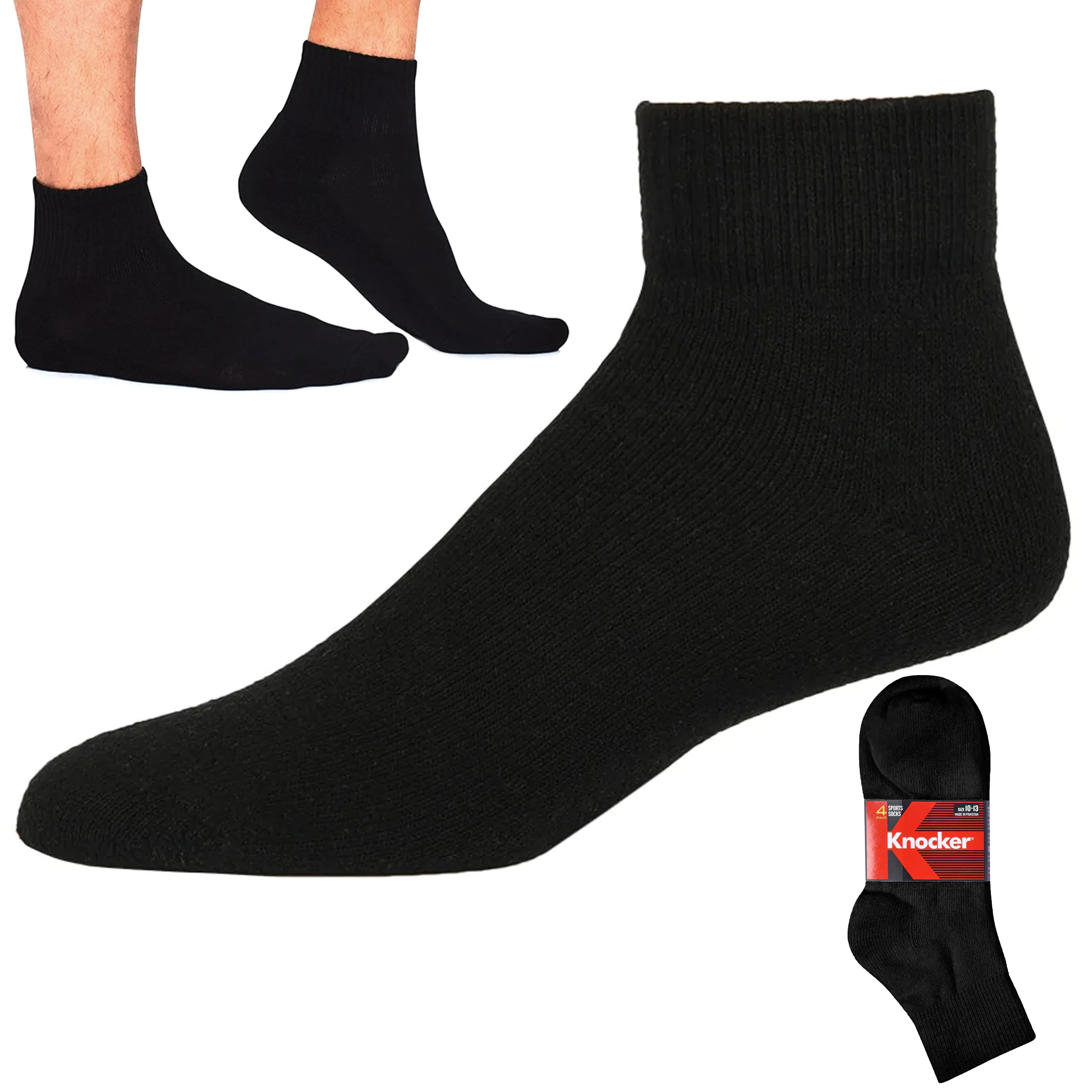 4 Pairs Men's Athletic Ankle Quarter Crew Sports Socks Cotton Casual Black 10-13