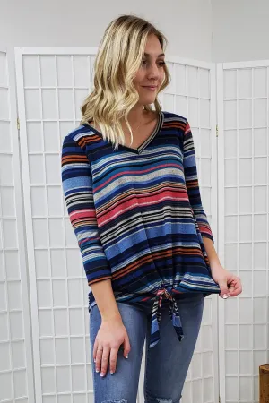 Amy Striped 3/4 Sleeve Top SM, LG-2XL D5