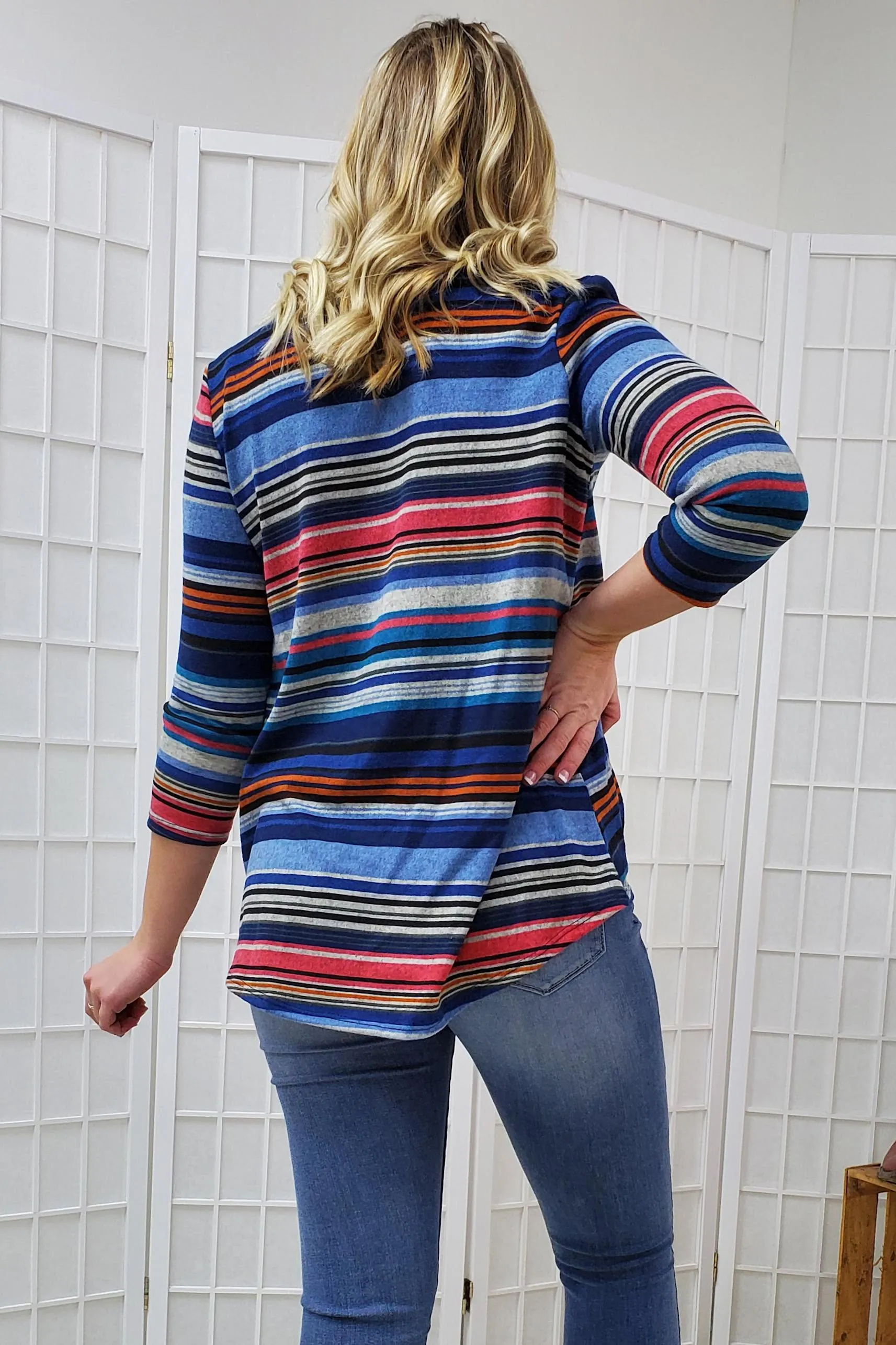 Amy Striped 3/4 Sleeve Top SM, LG-2XL D5