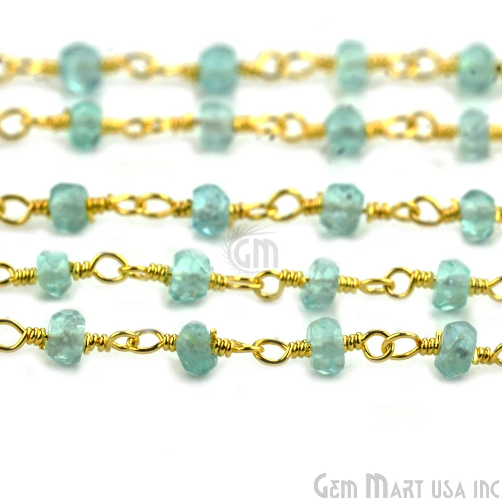 Apatite Faceted Beads Gold Plated Wire Wrapped Rosary Chain