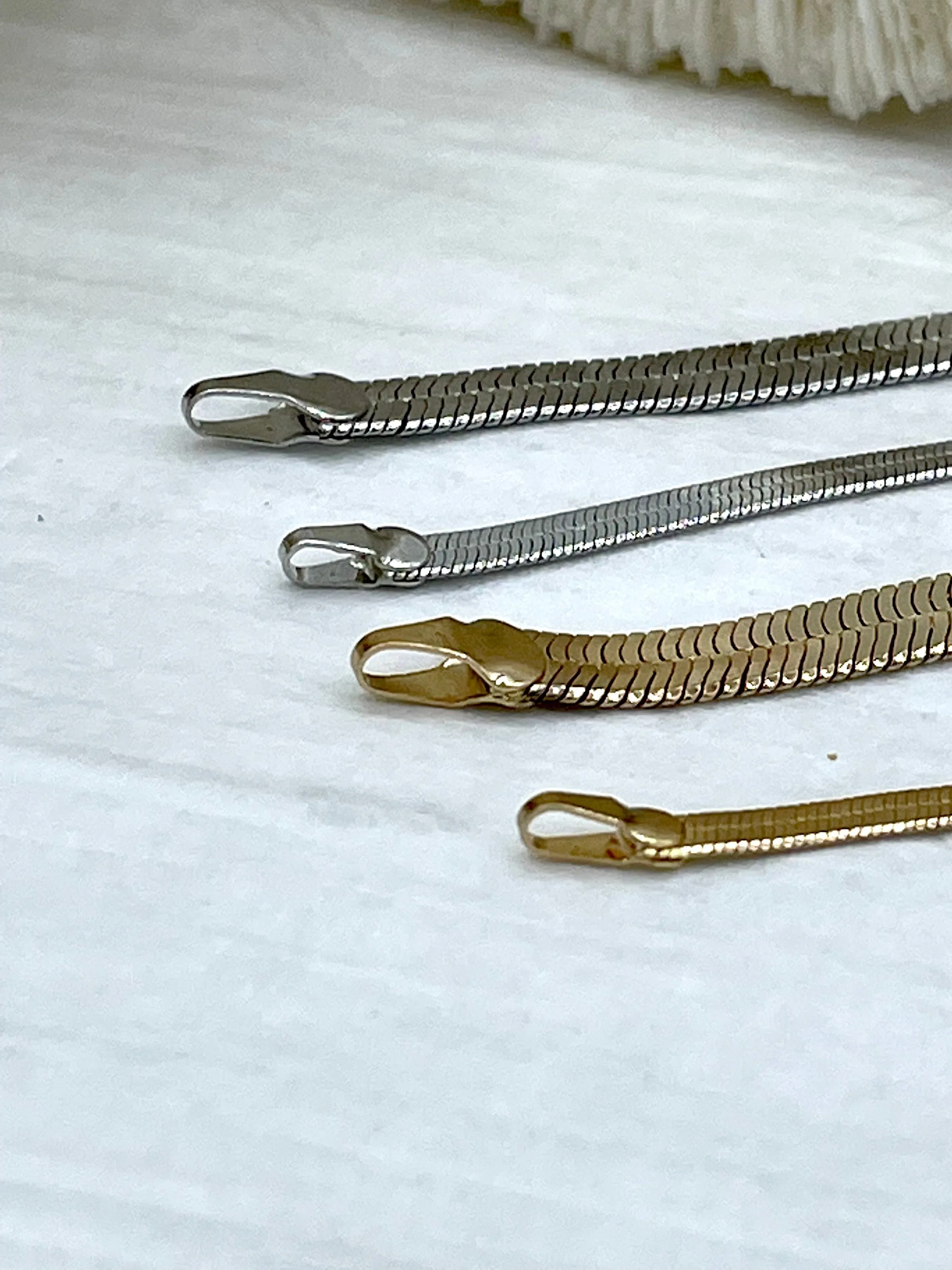Brass Herringbone Chain Sold by the Piece 16" or 18" with Finished Ends. 3mm or 5mm. Flat Snake Layering Chain  Gold or Silver. Fast ship