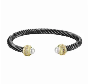 Cable CZ and Pearl Bracelet