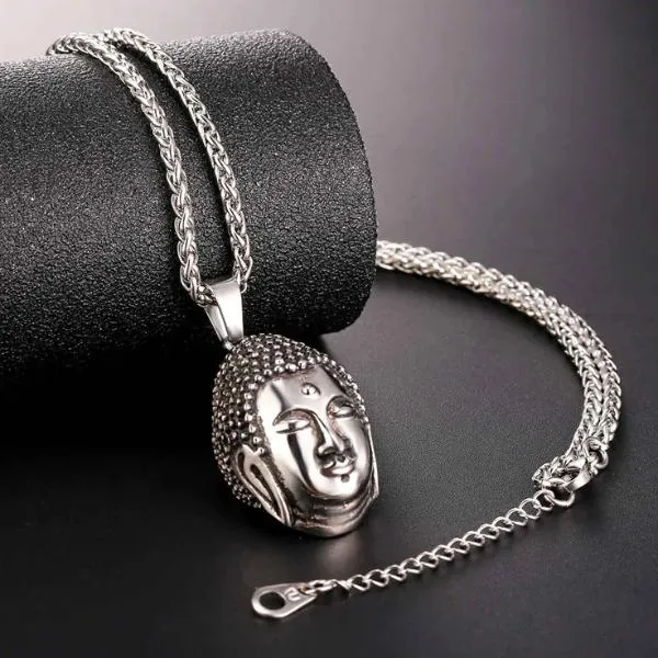 Classy Men Silver Buddha Pendant Necklace