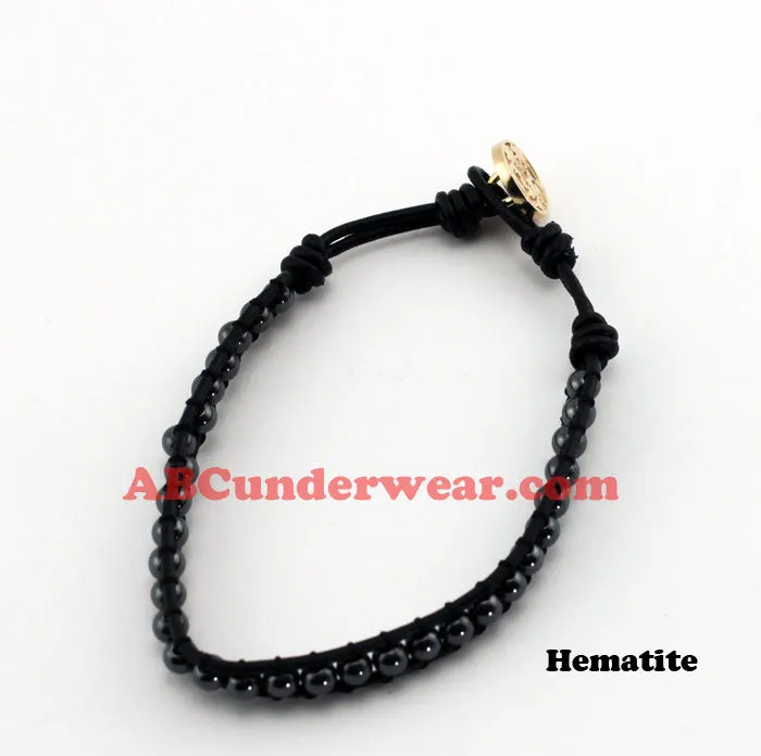 Men's Leather & Stone Bracelet