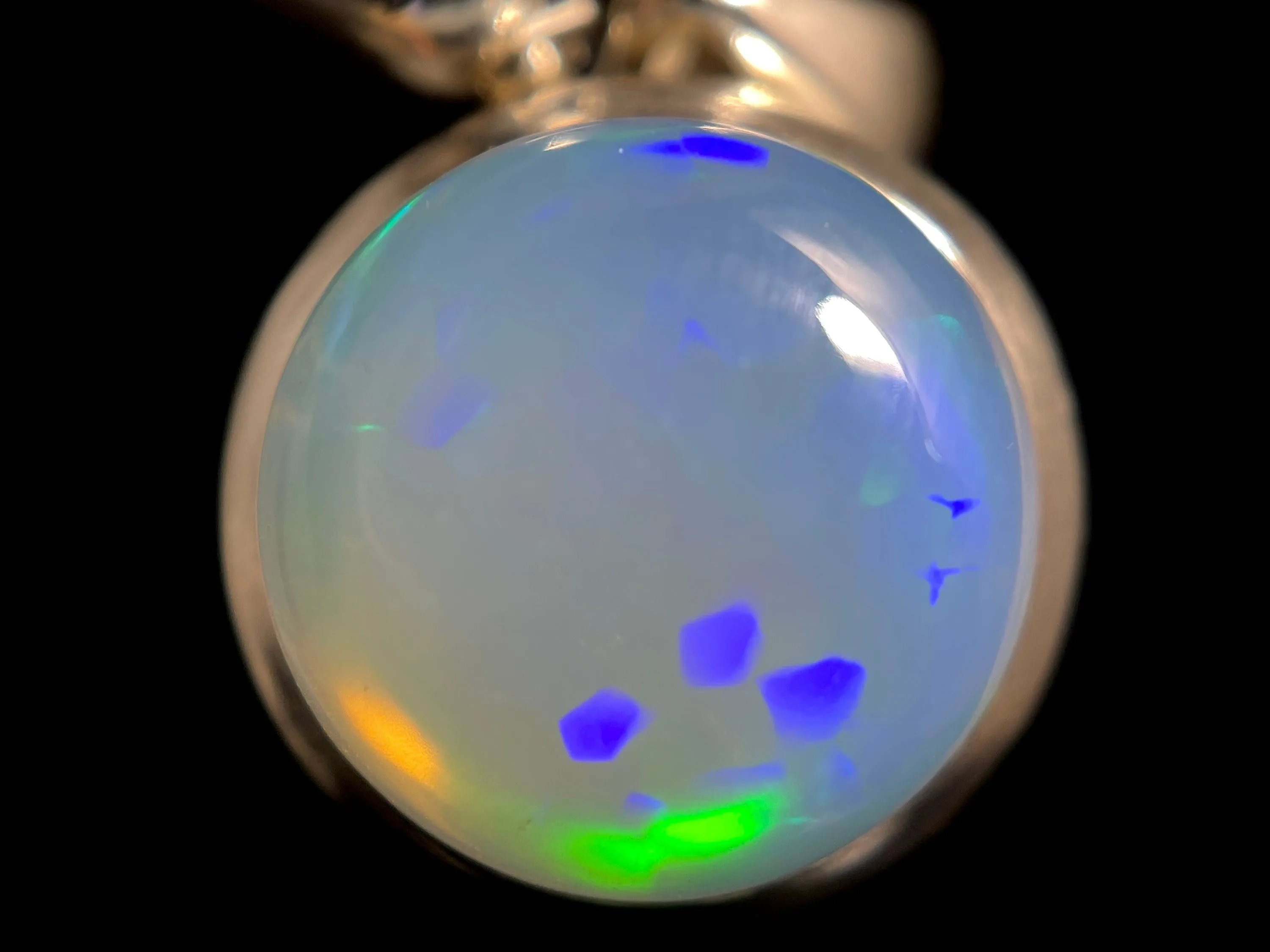 OPAL Pendant - Sterling Silver, 11mm Round Cabochon - Opal Necklace, Birthstone Necklace, Opal Jewelry, Welo Opal, 49038