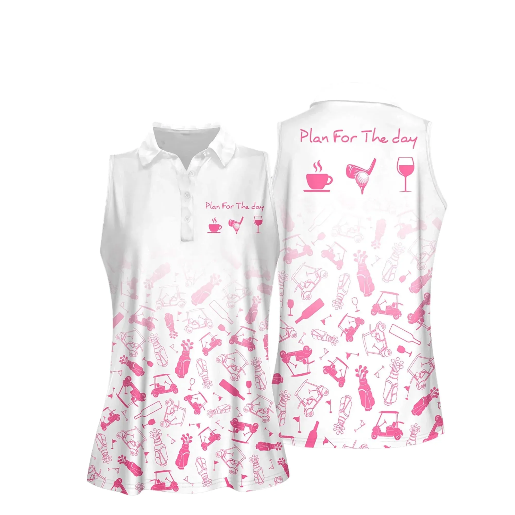 Plan For The Day Seamless Golf Pattern Women 3D Short Sleeve Polo Shirt, Sleeveless Polo Shirt