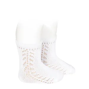 White Ankle Side Open Weave Spanish Socks