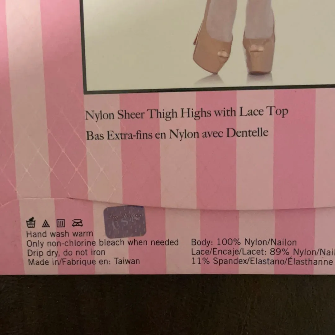 Womens One Size Leg Avenue Sheer Thigh High Stockings Lace Band White Style 1011